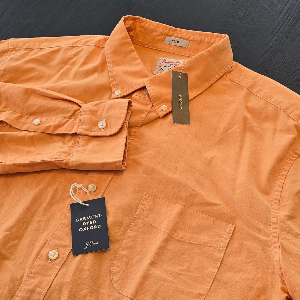 J.Crew Mens Slim Broken-In Oxford Shirt Orange Garment Dye Organic Cotton XL NWT